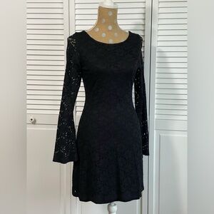 Black Lace Dress By Tart Sz M Chain accent on back with flare sleeve cuffs